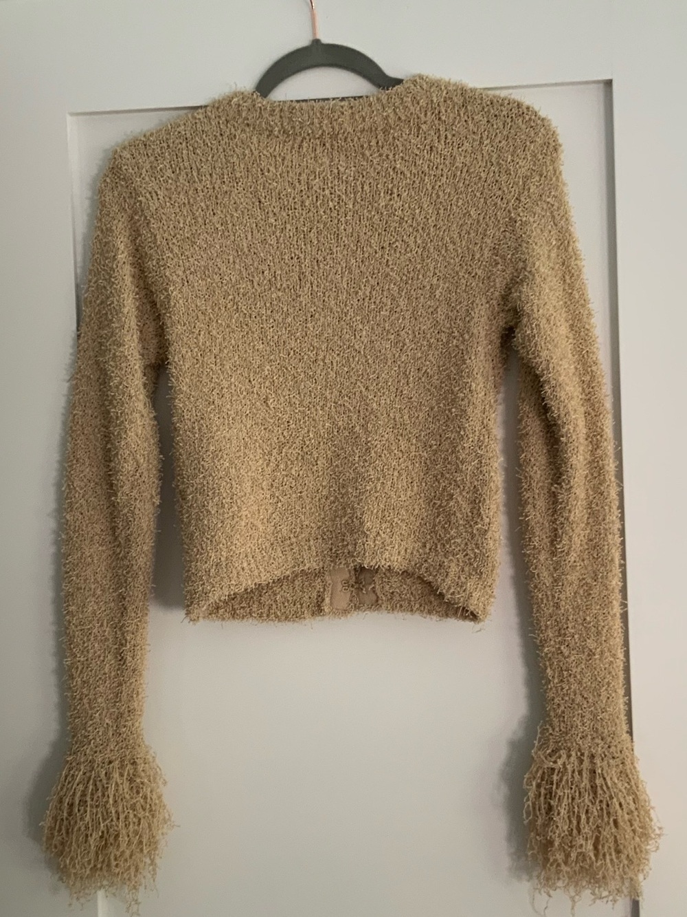 ZARA Fringed Knit Cardigan Sand Beige - Picture 5 of 8